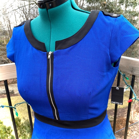 NWT Chetta B Blue & Black Stretch Dress for Office Work Dinner Size 8 - Picture 3 of 7